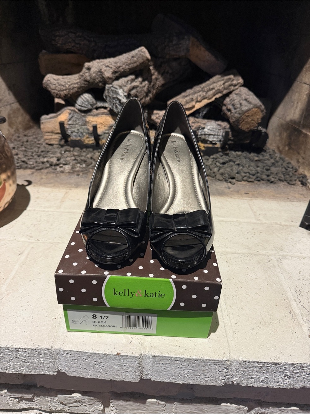 Kelly & Katie Black Peep-Toe Bow Pumps